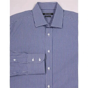 Indochino Navy Blue/White Gingham Check Slim Fit Cotton Dress Shirt 16-34